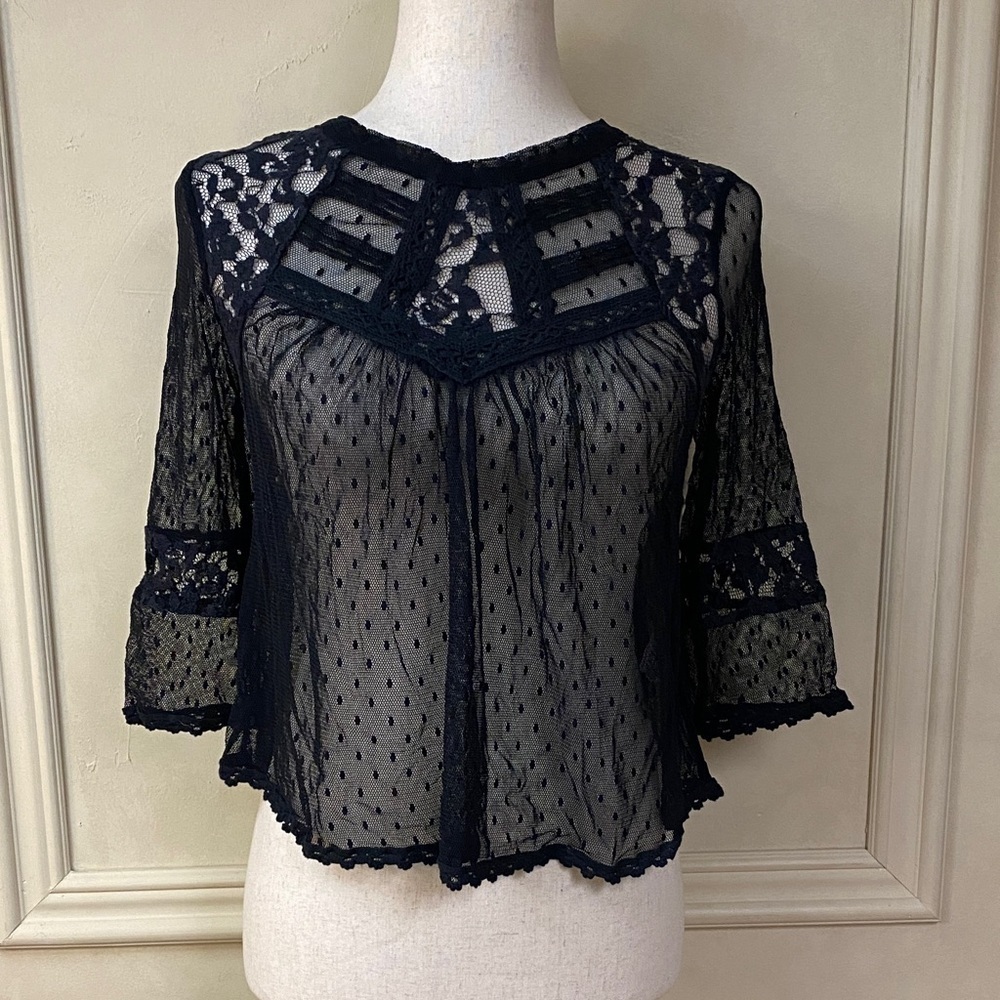 New! Free People Modern Romance Lace Top Black Size XS